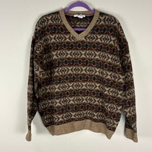 Geoffrey Beene Wool Sweater Grandpa Geometric Retro Vintage 2000s Men's Size XL